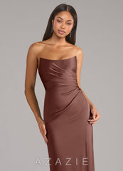 Azazie Marla Espresso Sheath Strapless Stretch Satin Convertible Dress espresso