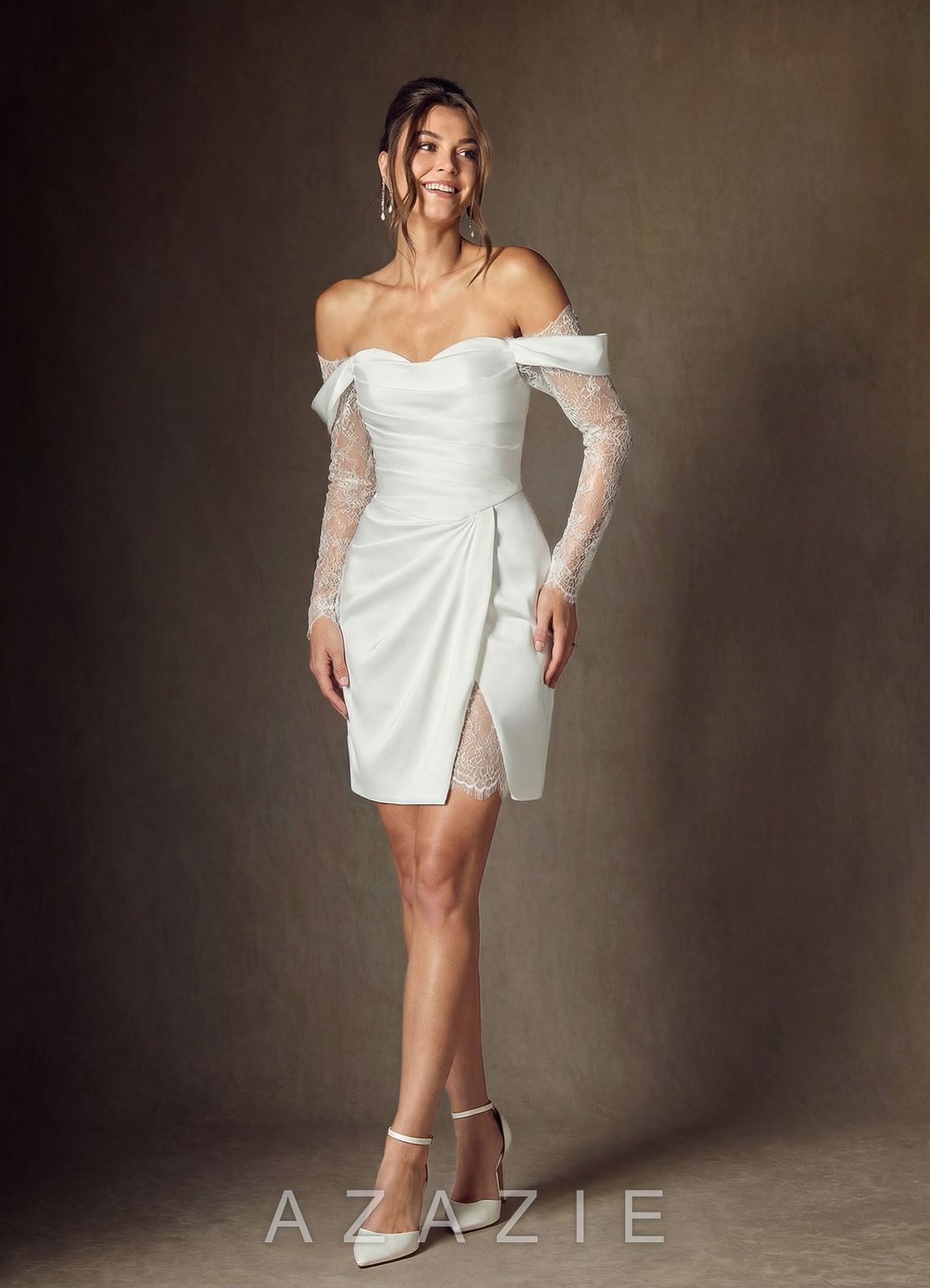Azazie Alesya Diamond White A-Line Sweetheart Neckline Lace Dress diamond_white