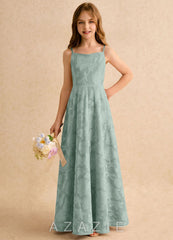 Azazie Jaella Girls Formal Agave A-Line Pleated Floral Burnout Dress agave