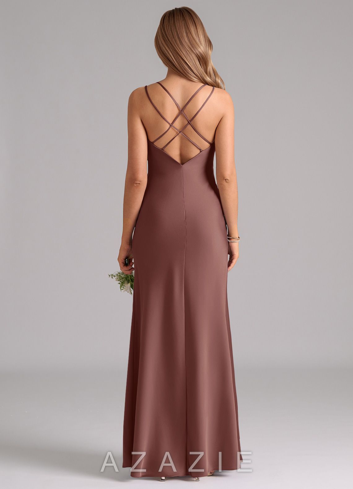 Azazie Suttona Espresso A-Line Pleated Stretch Satin Dress espresso