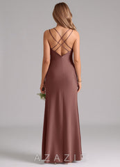 Azazie Suttona Espresso A-Line Pleated Stretch Satin Dress espresso