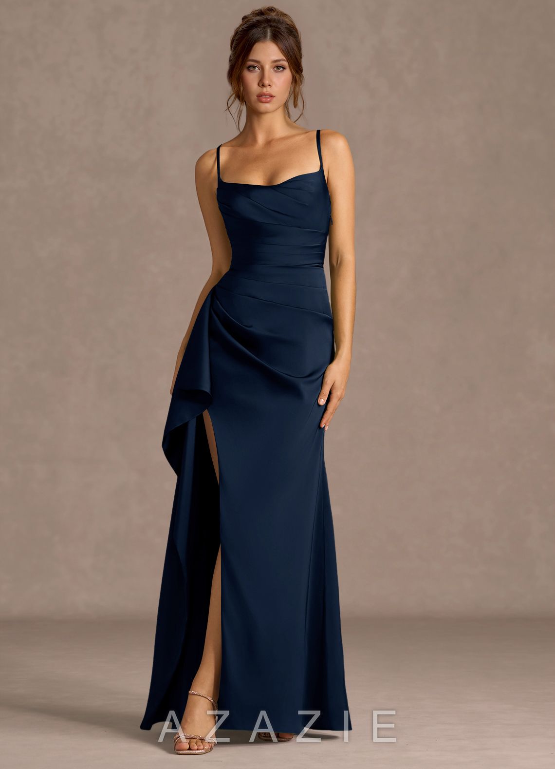 Thora Navy Open Back Prom Dress