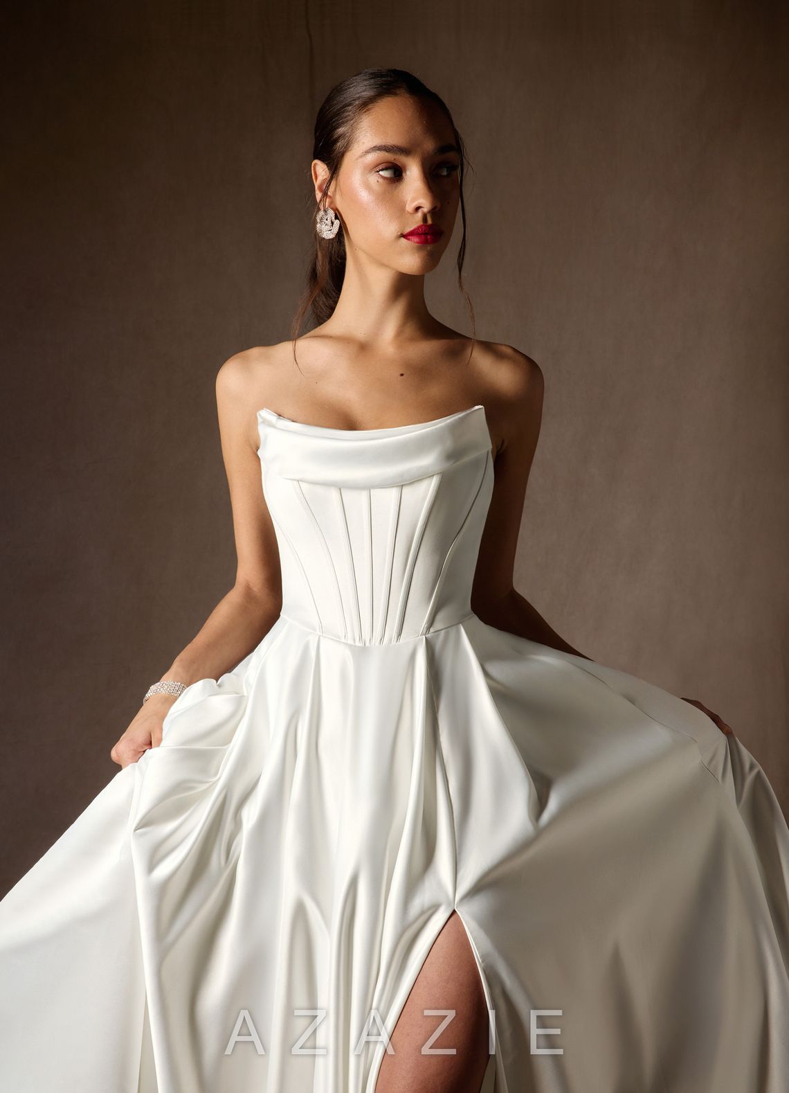 Azazie Katalina Diamond White Ball-Gown Strapless Satin Dress diamond_white