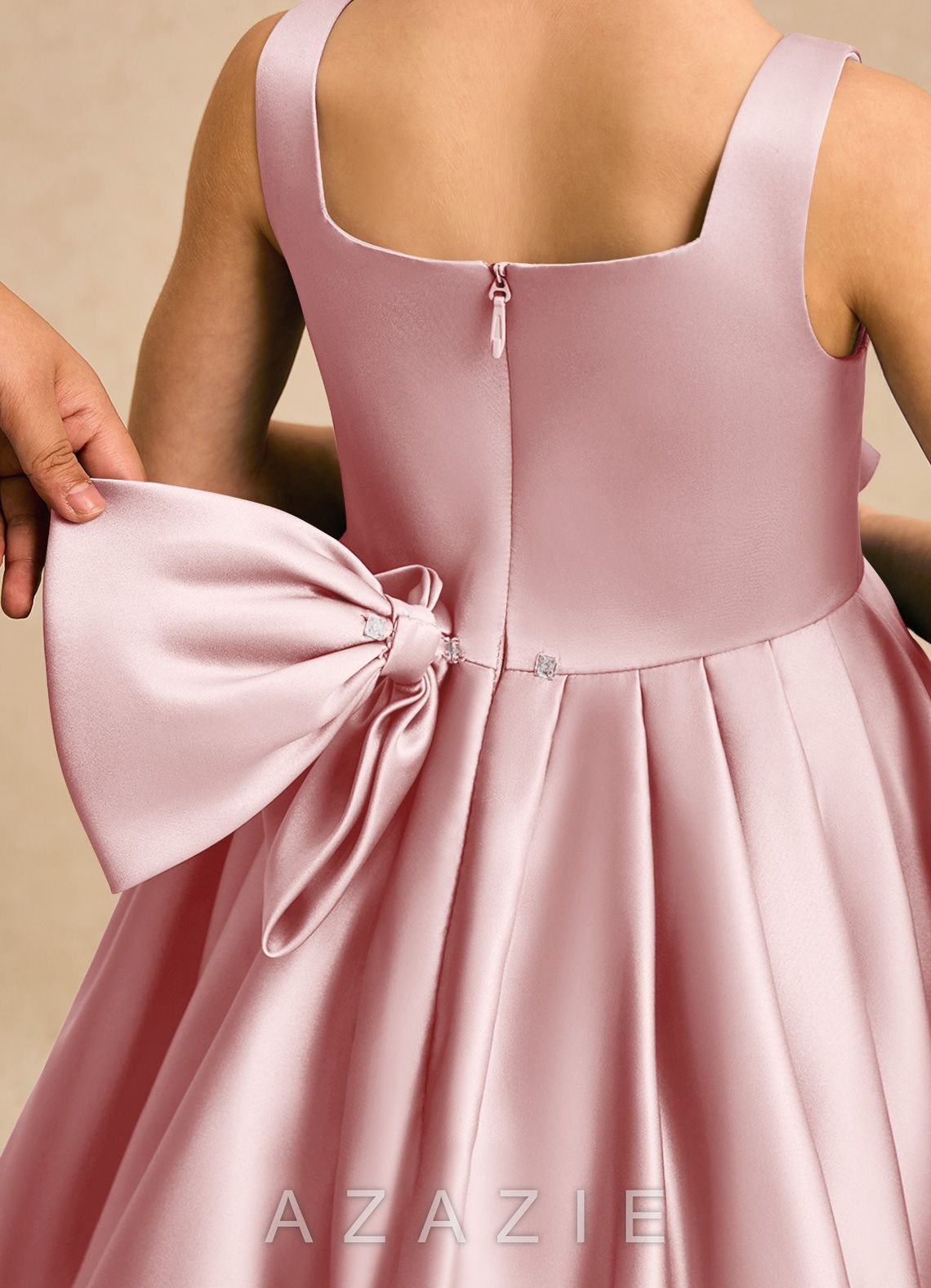 Azazie Lillian Powder Pink Ball-Gown Pleated Matte Satin Dress powder_pink