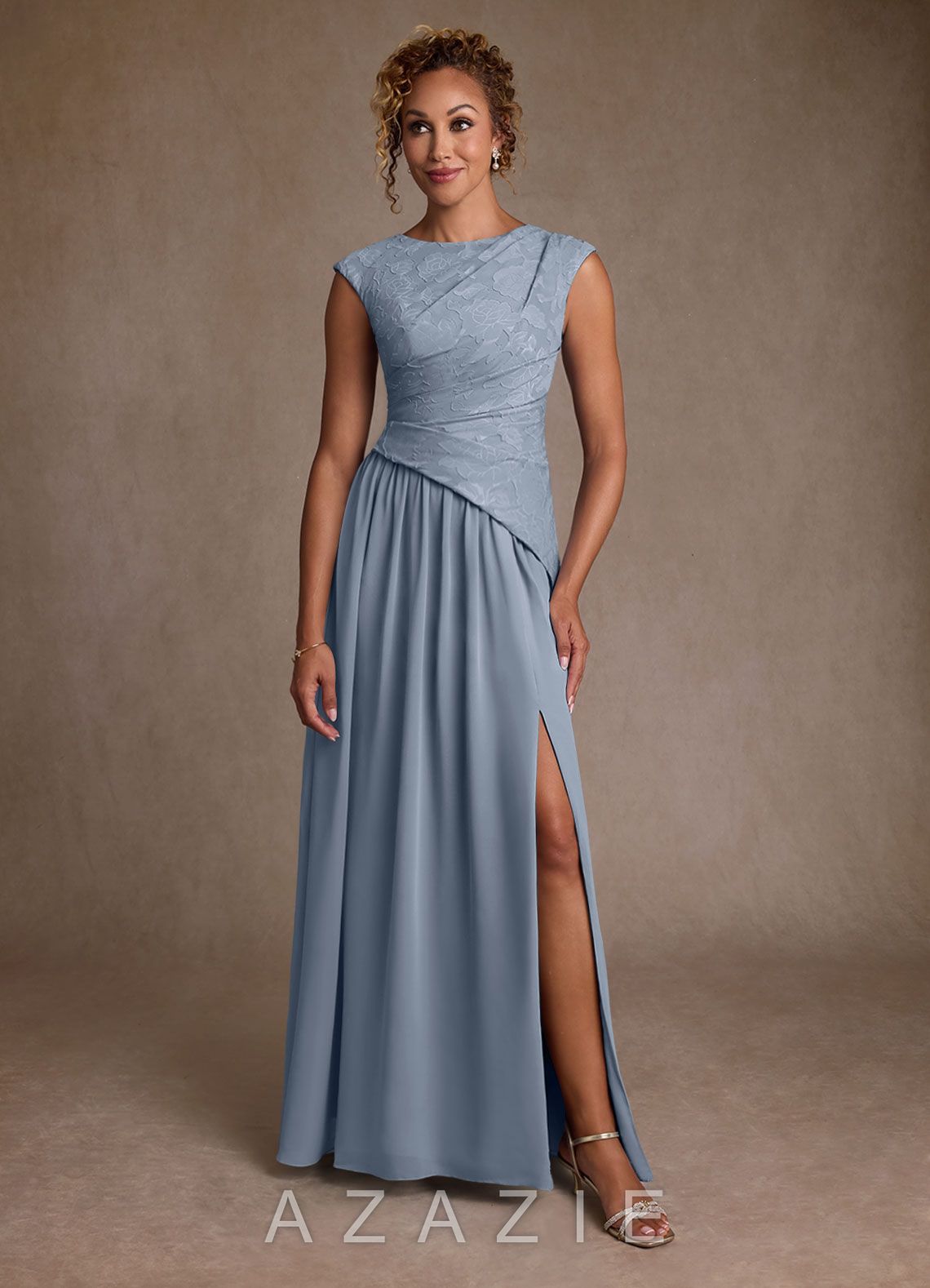 Azazie Kalleen Dusty Blue A-Line Pleated Chiffon Dress dusty_blue
