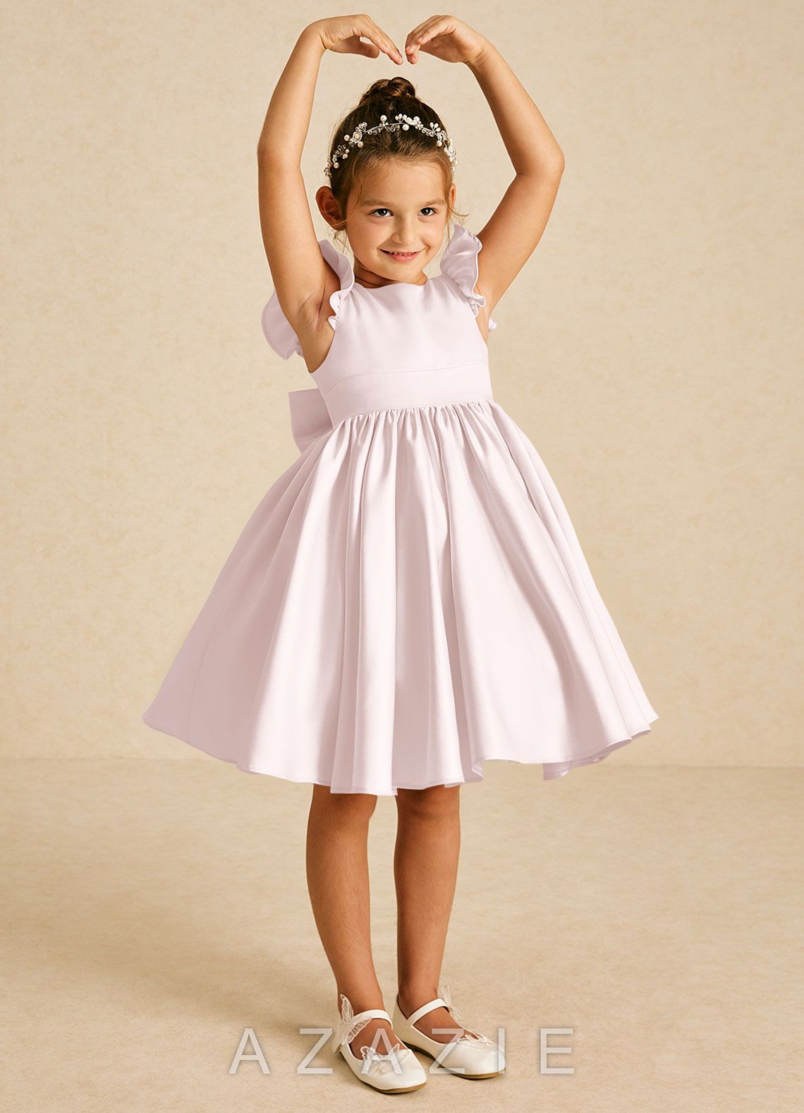 Azazie Tootsie Blushing Pink A-Line Bow Matte Satin Dress