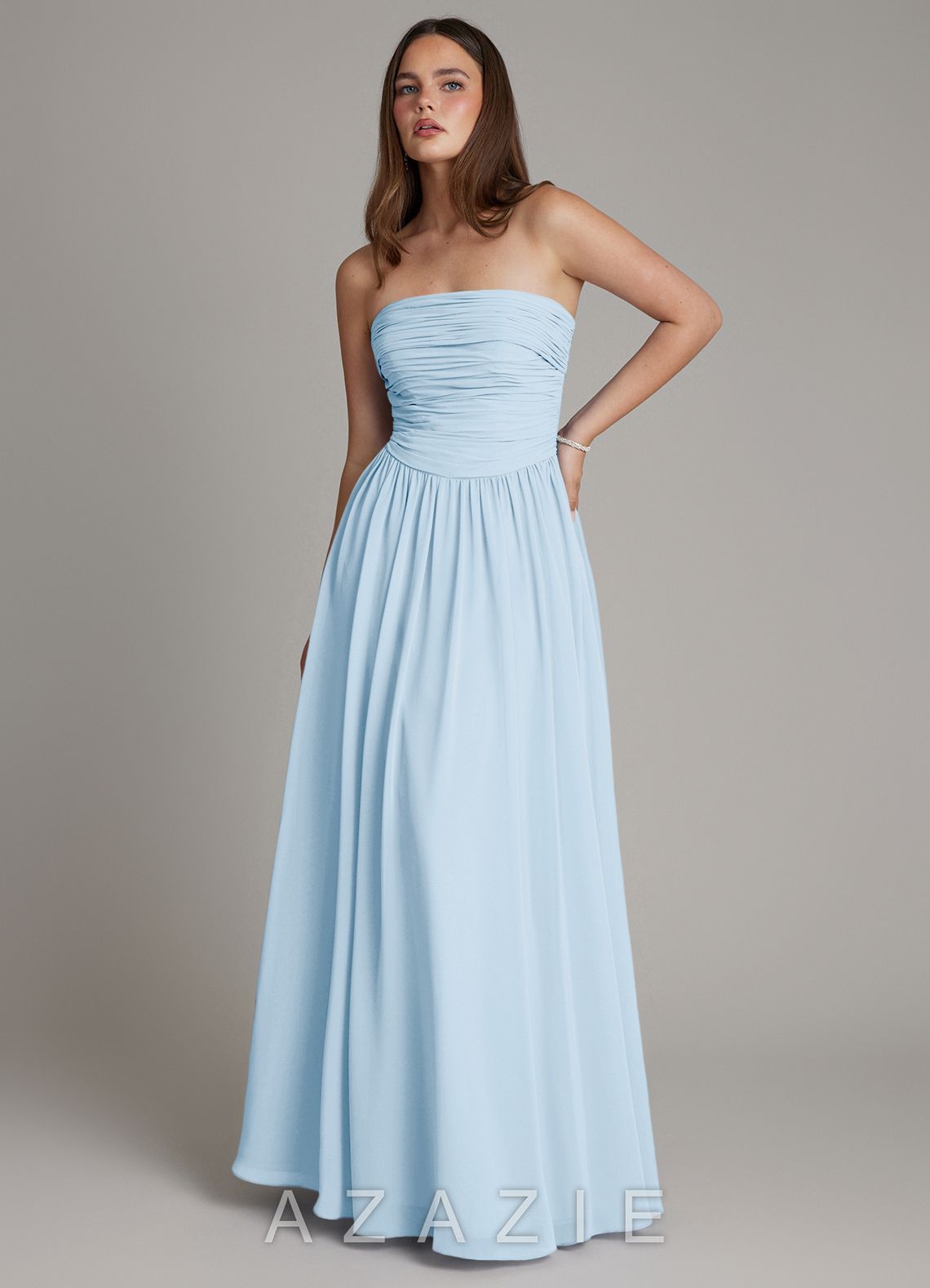 Azazie Andreina Sky Blue A-Line Pleated Chiffon Dress