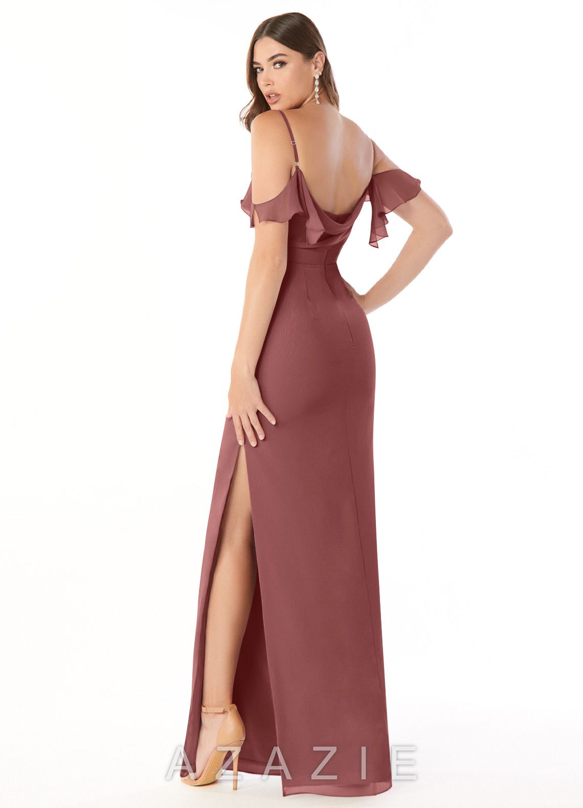 Azazie Emeralda Amethyst Sheath Off the Shoulder Chiffon Dress amethyst