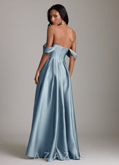 Azazie Loisa Dusty Blue A-Line Off the Shoulder Stretch Satin Dress dusty_blue