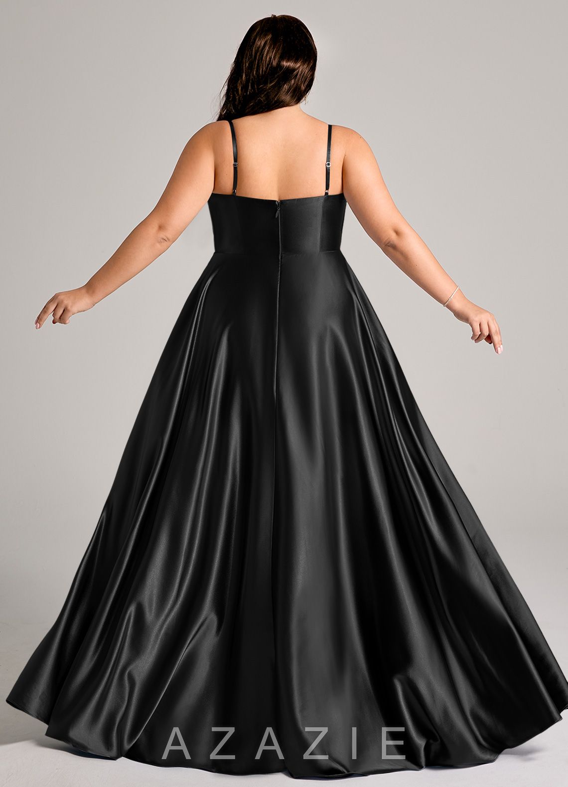 Azazie Elle Black A-Line with Pockets Metallic Satin Dress black