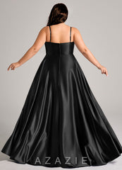 Azazie Elle Black A-Line with Pockets Metallic Satin Dress black