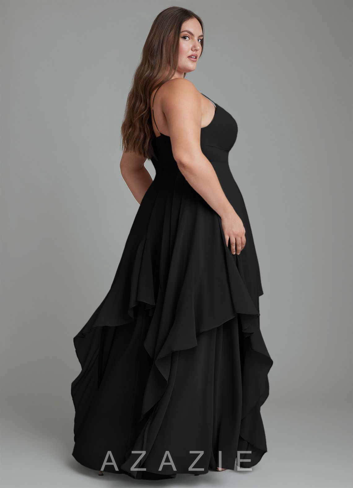 Azazie Zaina Black A-Line Chiffon Dress black