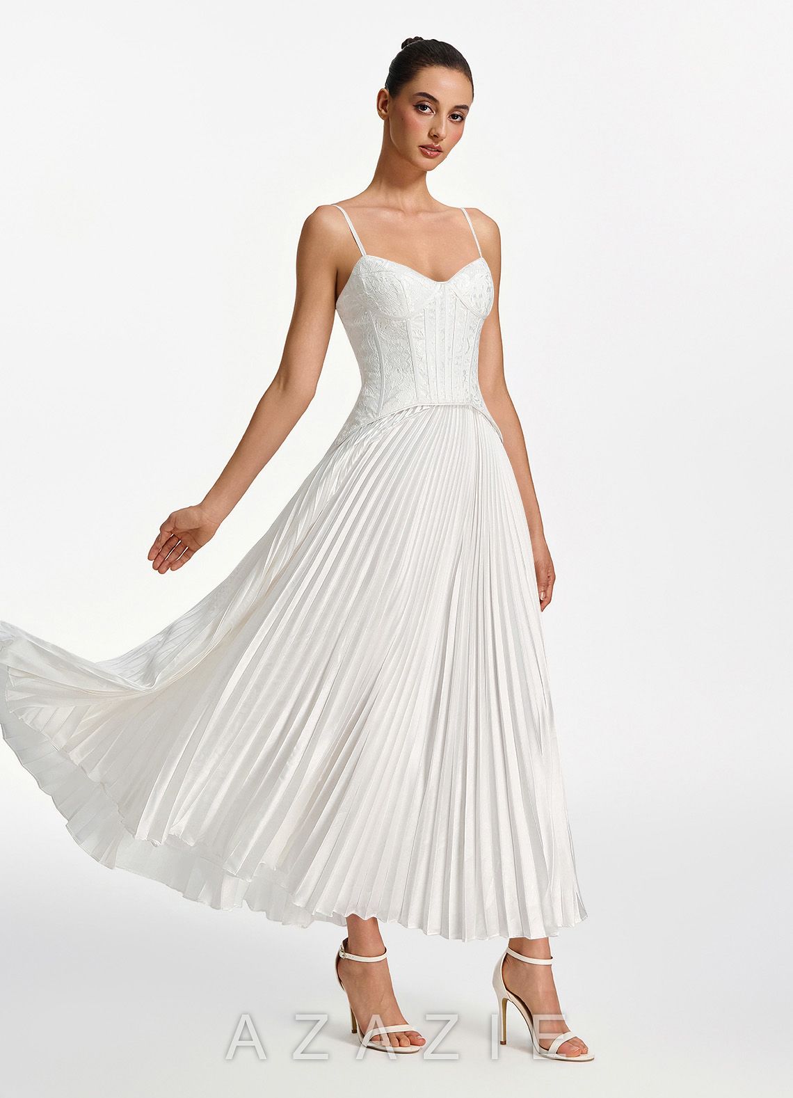 Isolde White Lace A-line Corset Maxi Dress