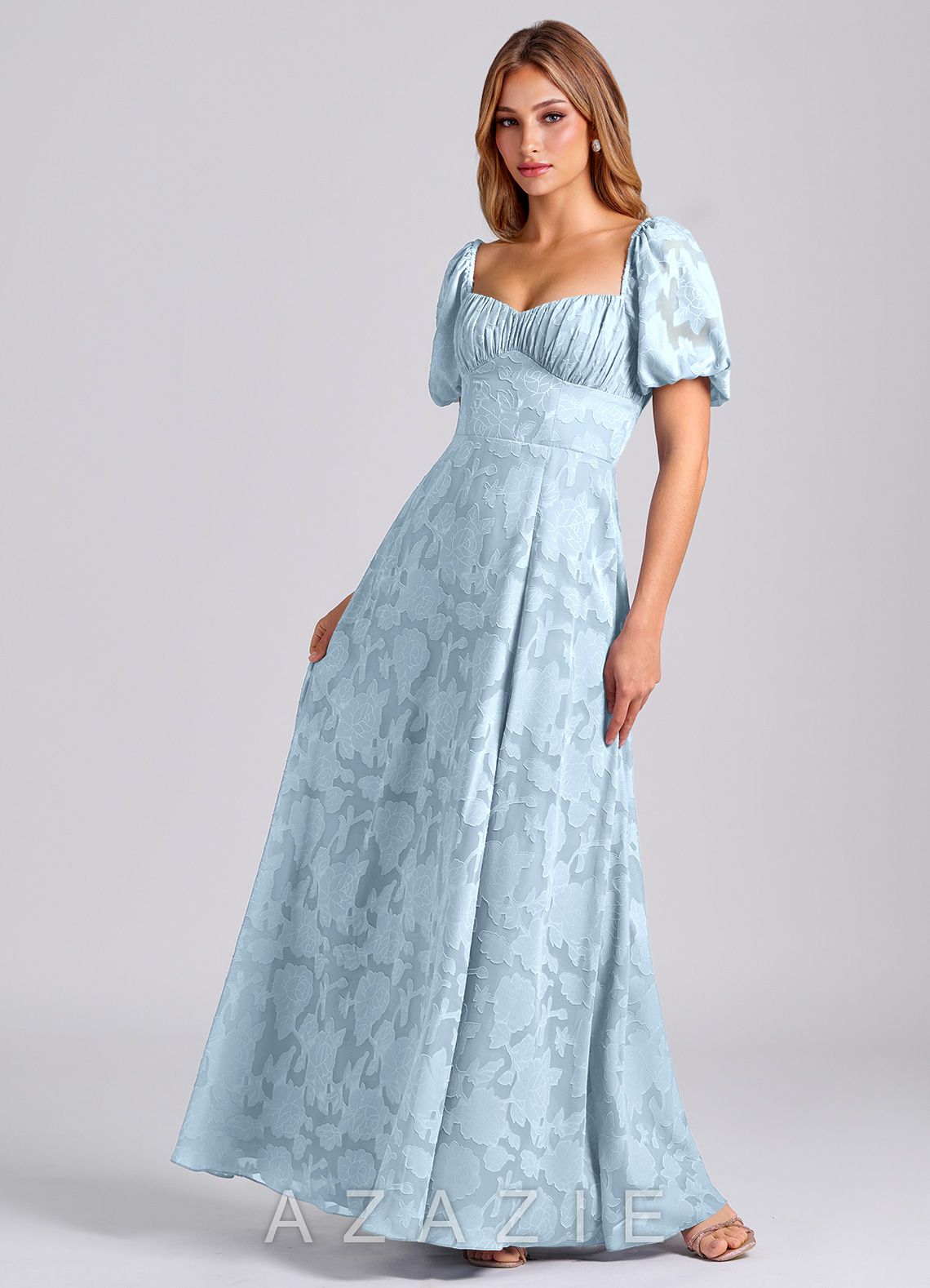Azazie Mirian Sky Blue A-Line Sweetheart Neckline Floral Burnout Dress sky_blue