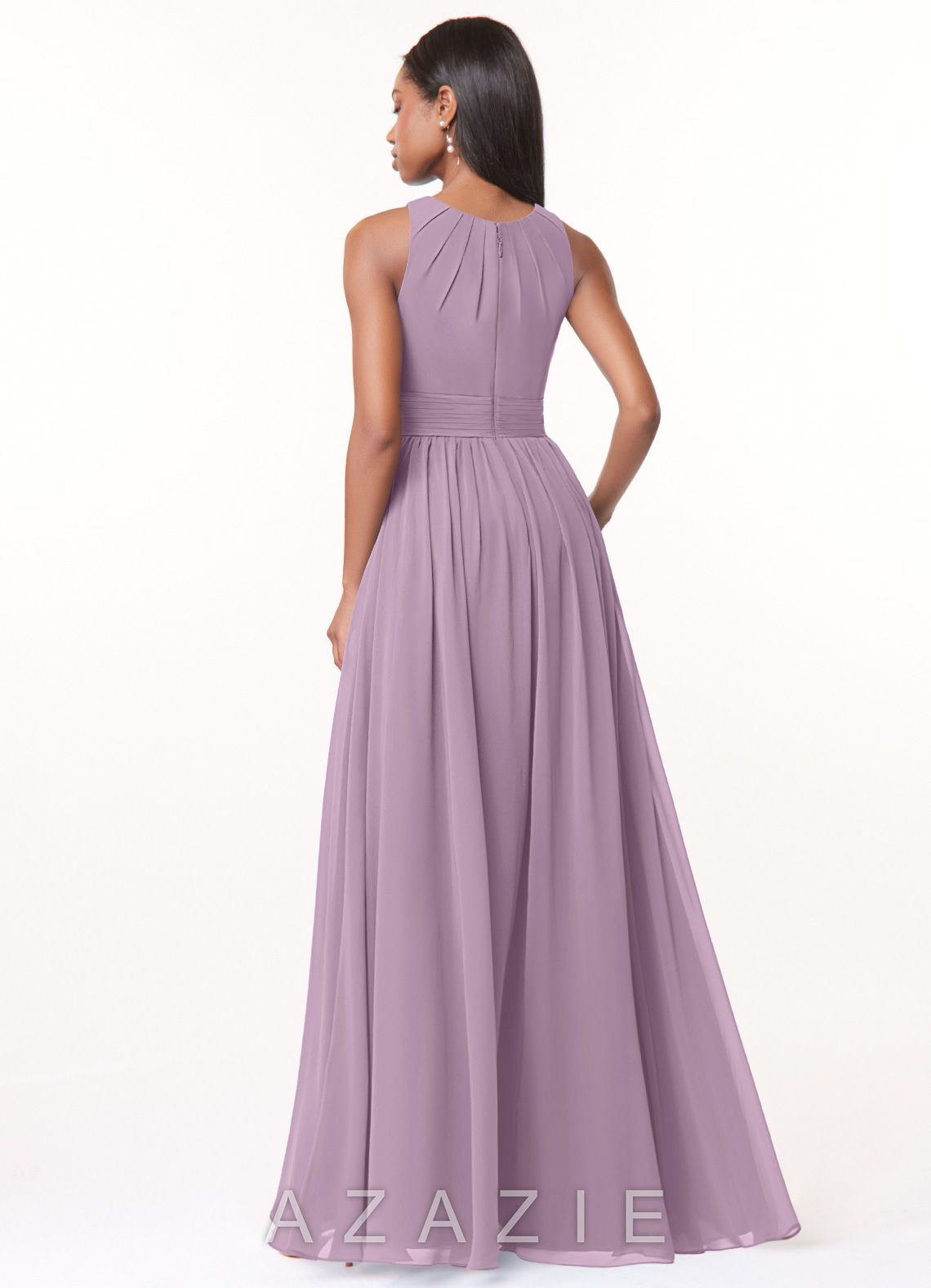 Azazie Harper Wisteria A-Line Pleated Chiffon Dress wisteria
