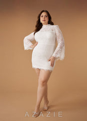 Azazie Ivie Diamond White Sheath High Neck Lace Dress diamond_white