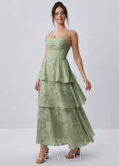 Gabriddy Light Green Jacquard Ruffles Corset Maxi Dress