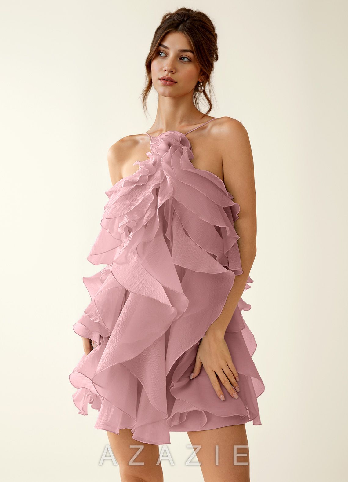 Oliamagn Dusty Pink Ruffles Tulle Mini Dress
