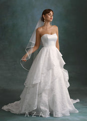 Azazie Cally Diamond White Ball-Gown Strapless Floral Burnout Dress diamond_white