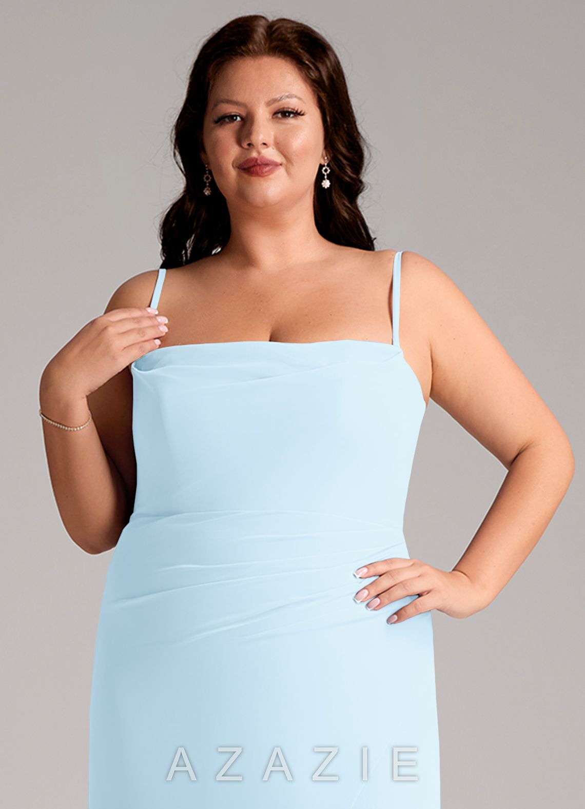 Azazie Leonis Sky Blue Sheath Strapless Chiffon Convertible Dress sky_blue