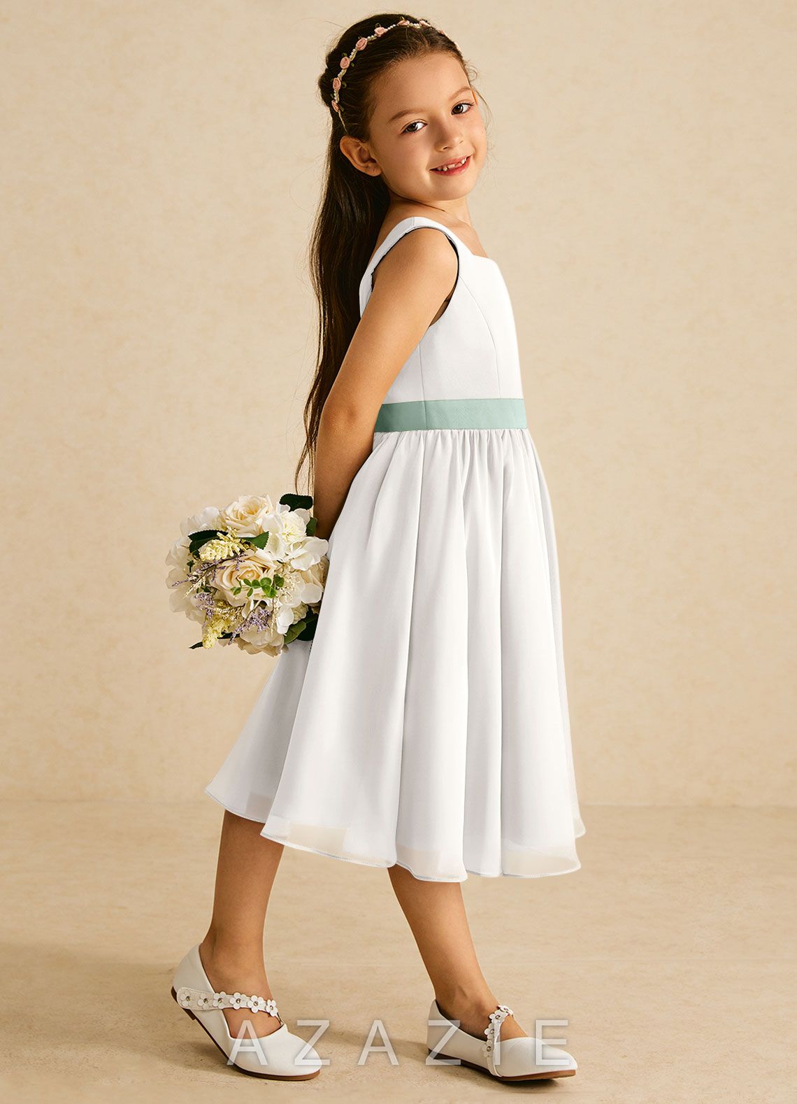 Azazie Elina Ivory Agave A-Line Sleeveless Chiffon Dress ivory/agave
