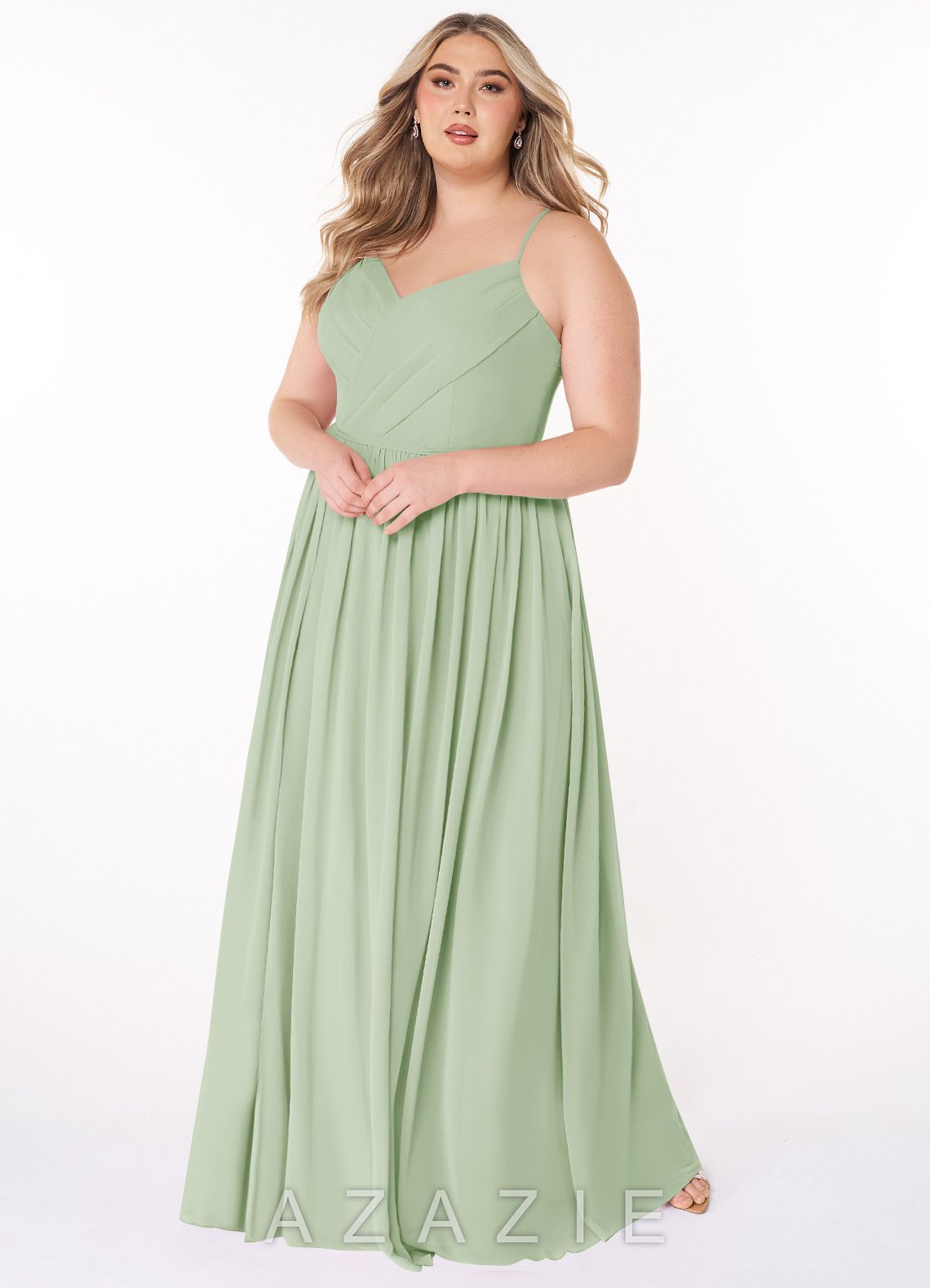 Azazie Cora Dusty Sage A-Line Pleated Chiffon Dress dusty_sage