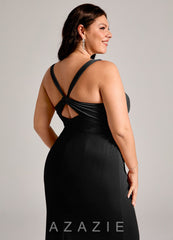 Azazie Mero Black Mermaid Pleated Velvet Dress black