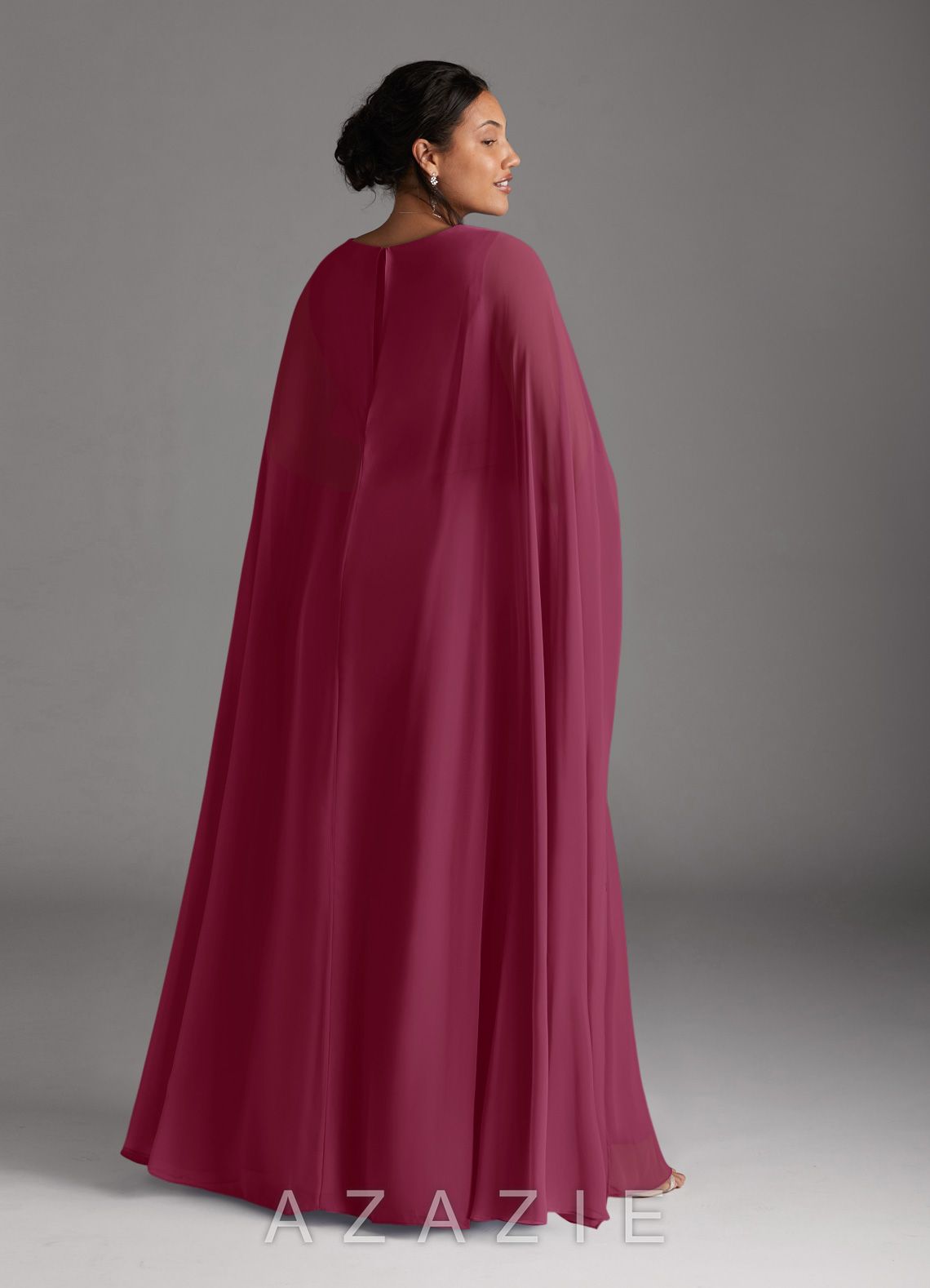 Azazie Isa Mulberry A-Line V-Neck Pleated Chiffon Dress mulberry