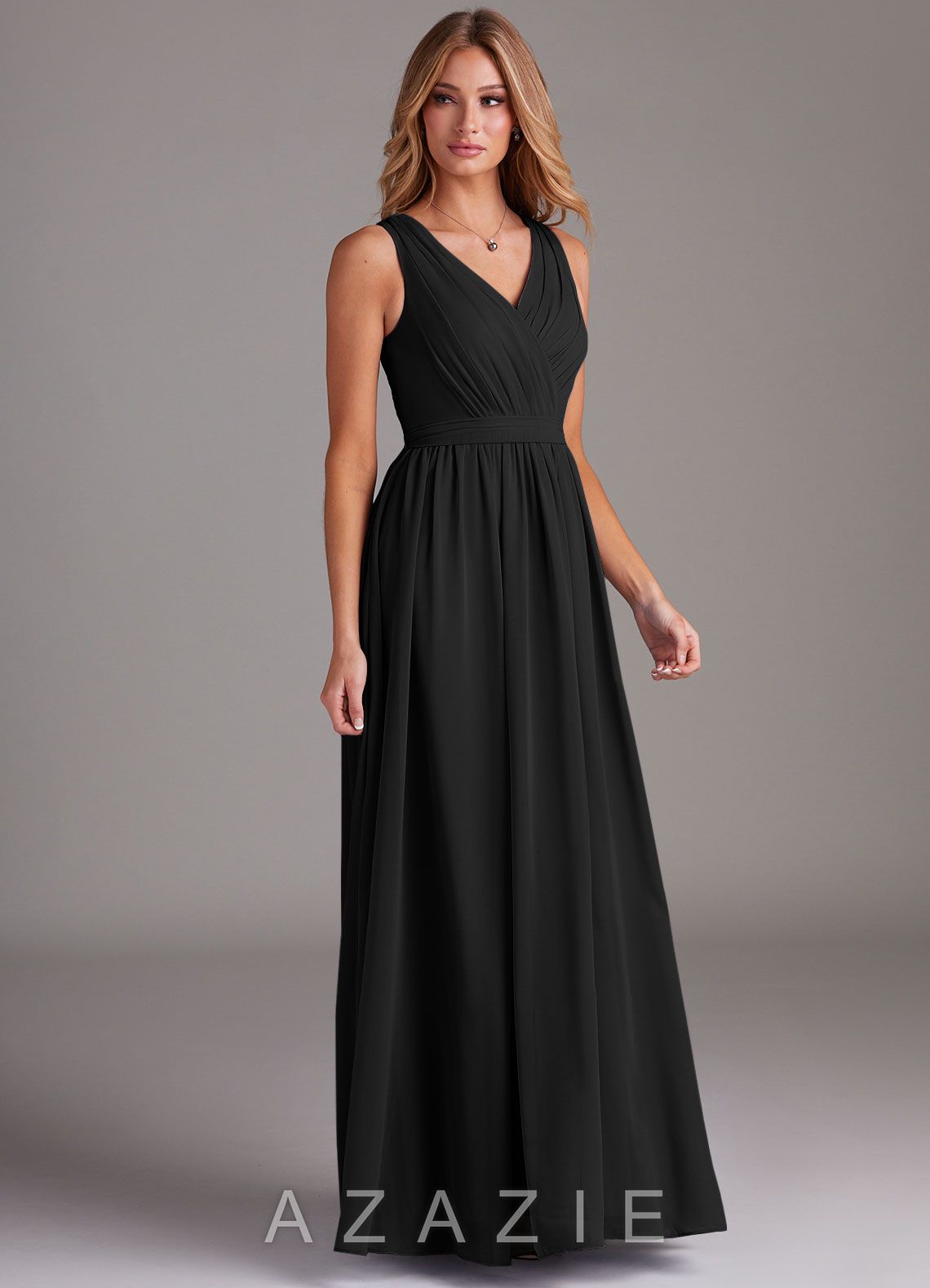Azazie Kingsley Black A-Line Lace Chiffon Dress black