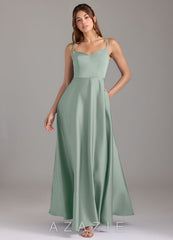 Azazie Marley Agave A-Line Off the Shoulder Stretch Satin Convertible Dress