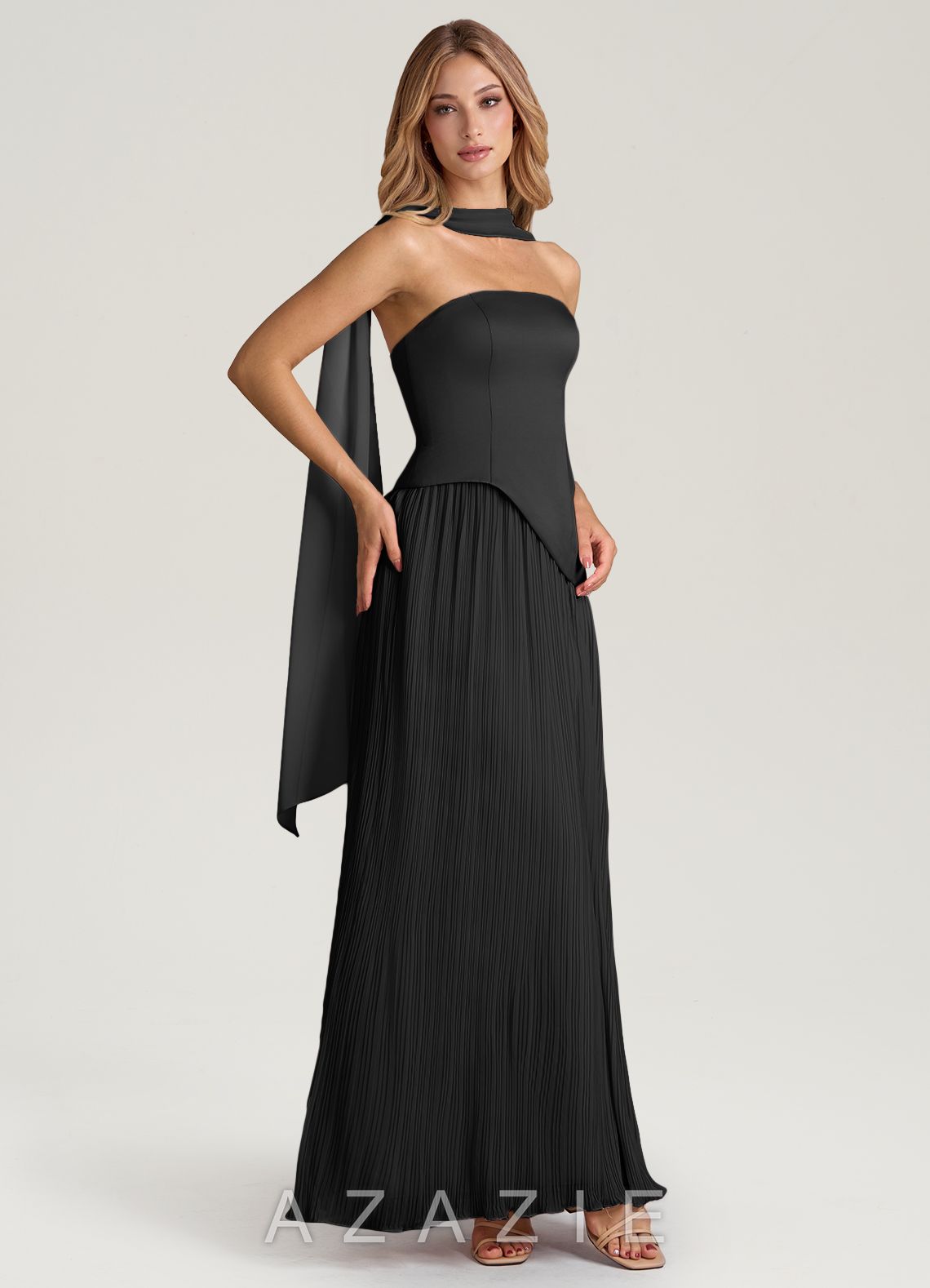 Azazie Tierney Black A-Line Strapless Chiffon Convertible Dress black