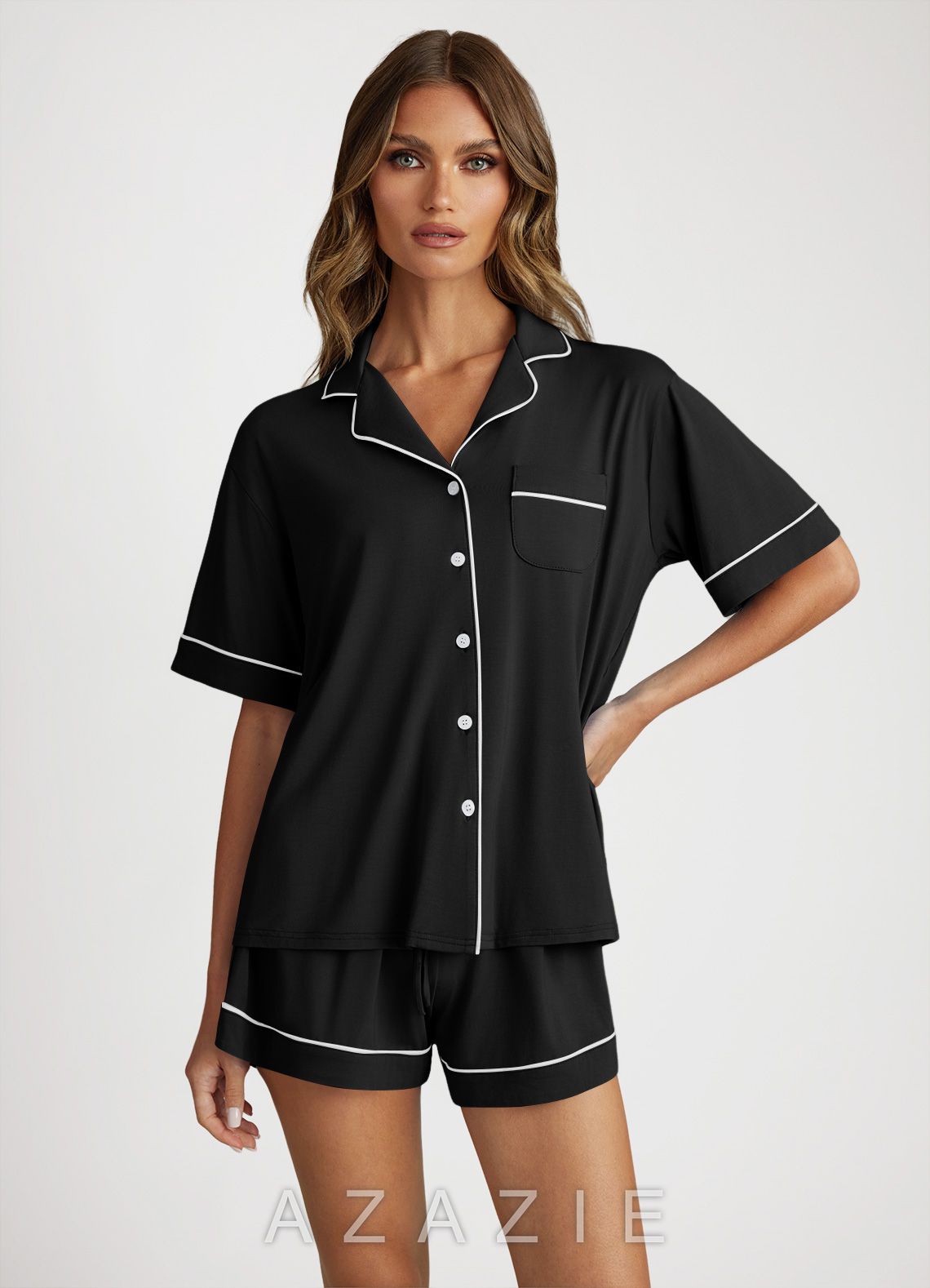 Bamboo Fiber Contrast Piping Pajama Set