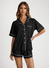 Bamboo Fiber Contrast Piping Pajama Set