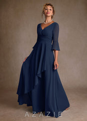 Azazie Eire Dark Navy A-Line Pleated Chiffon Dress dark_navy