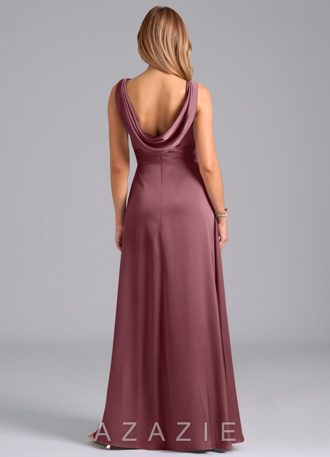 Azazie Karina Desert Rose A-Line Pleated Stretch Satin Dress desert_rose