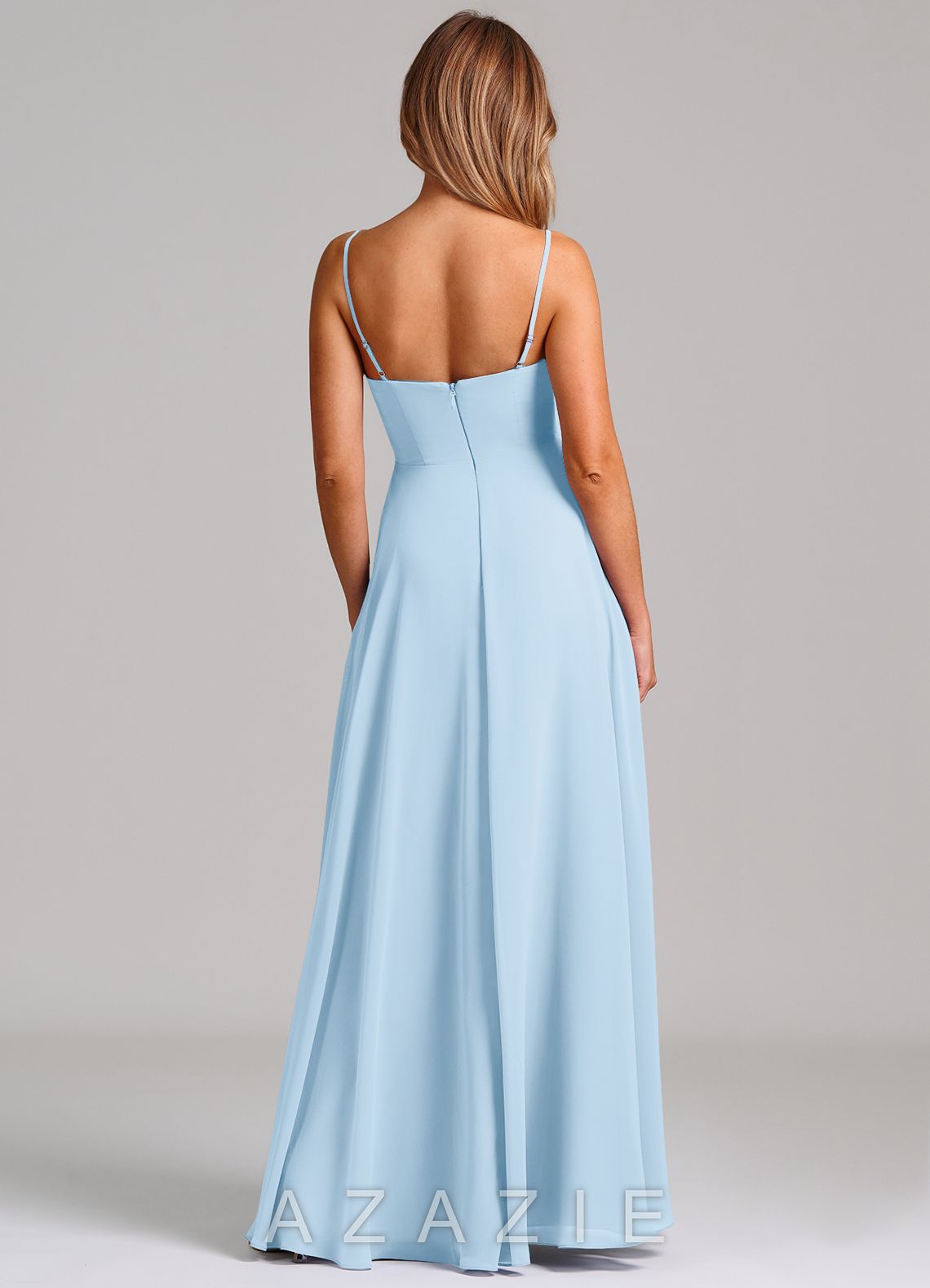 Azazie Elle Sky Blue A-Line Pleated Chiffon Dress sky_blue