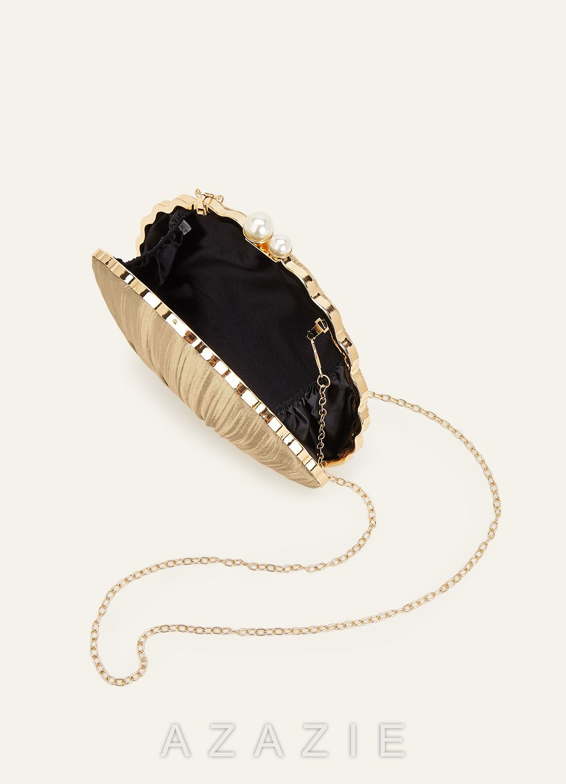 Matching Color Metallic Satin Shell-Shape Pleated Clutch Bag