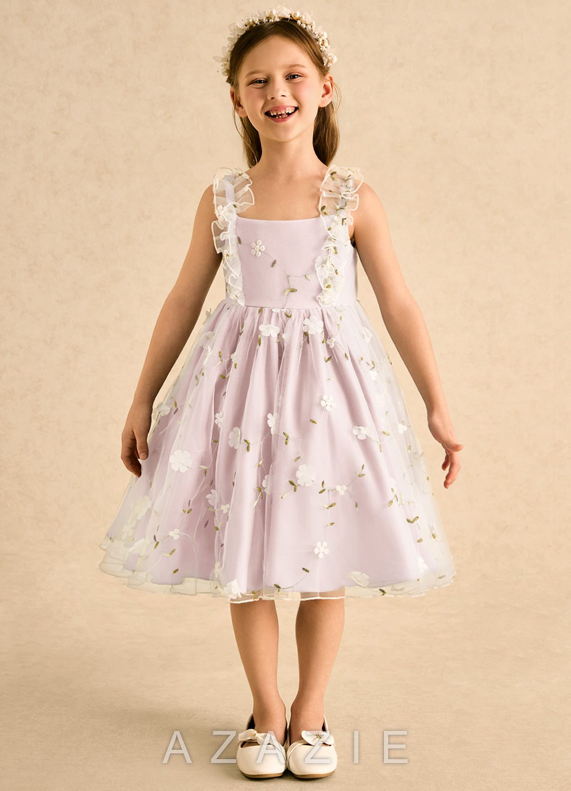 Azazie Krissie Blushing Pink A-Line Ruched Tulle Dress blushing_pink