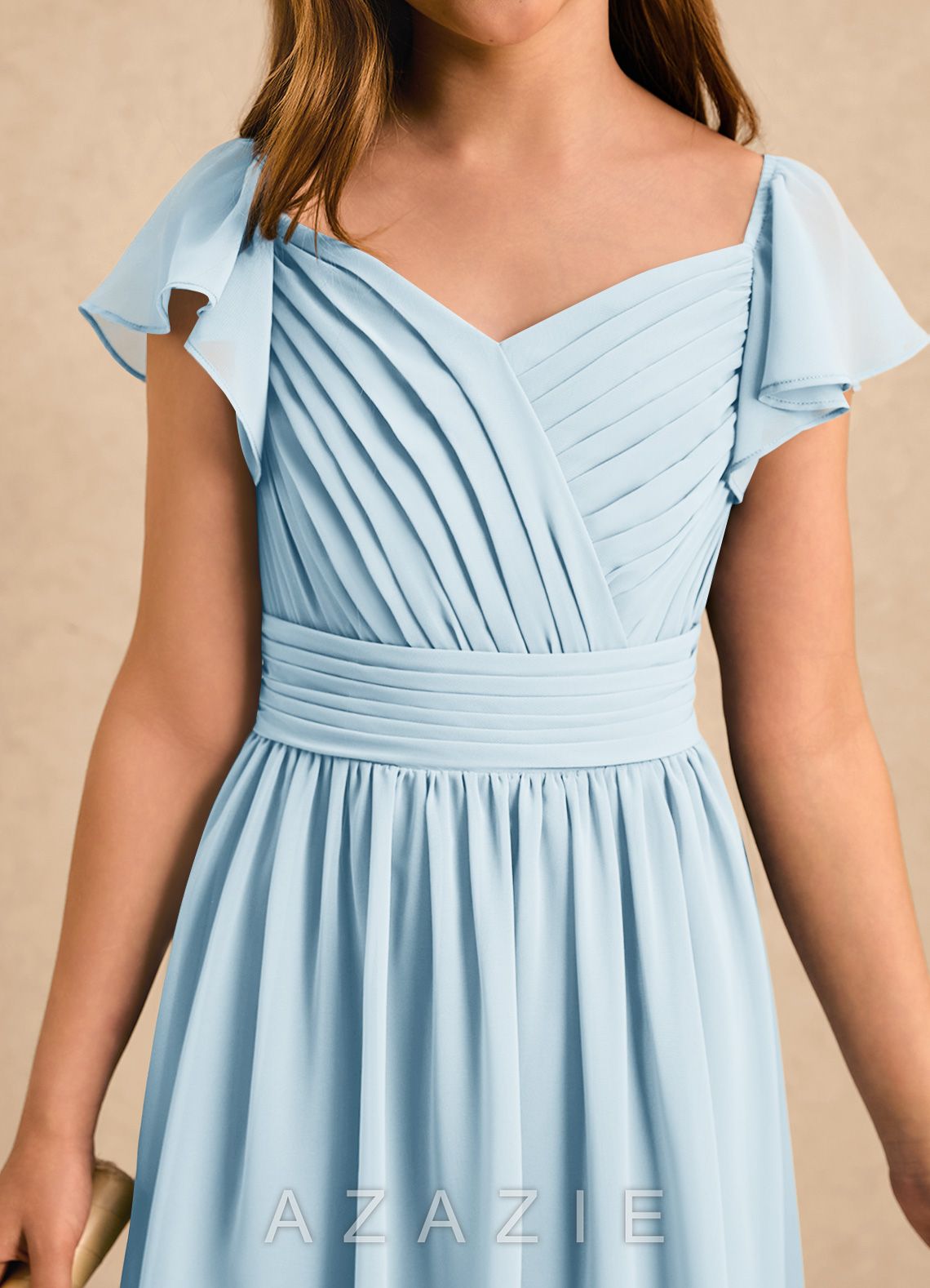 Azazie Taylor Girls Formal Sky Blue A-Line Sweetheart Neckline Chiffon Dress sky_blue