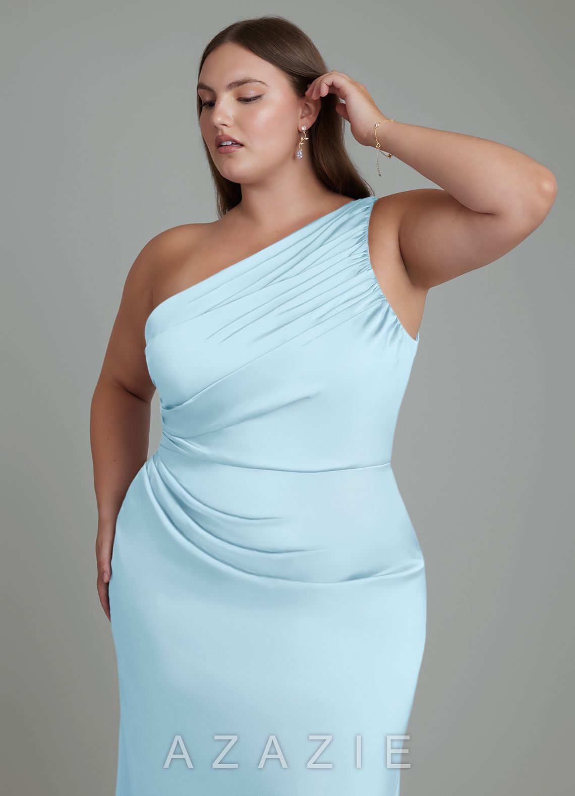 Azazie Akilah Sky Blue Mermaid One Shoulder Stretch Satin Dress sky_blue