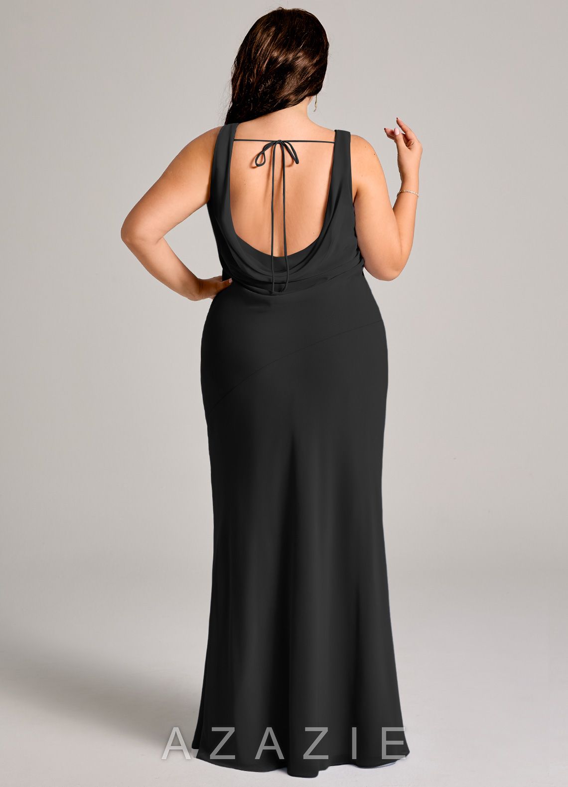 Azazie Rylina Black Mermaid Pleated Chiffon Dress black