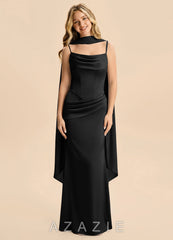 Azazie Sorrel Junior Black Mermaid Ruched Stretch Satin Dress black