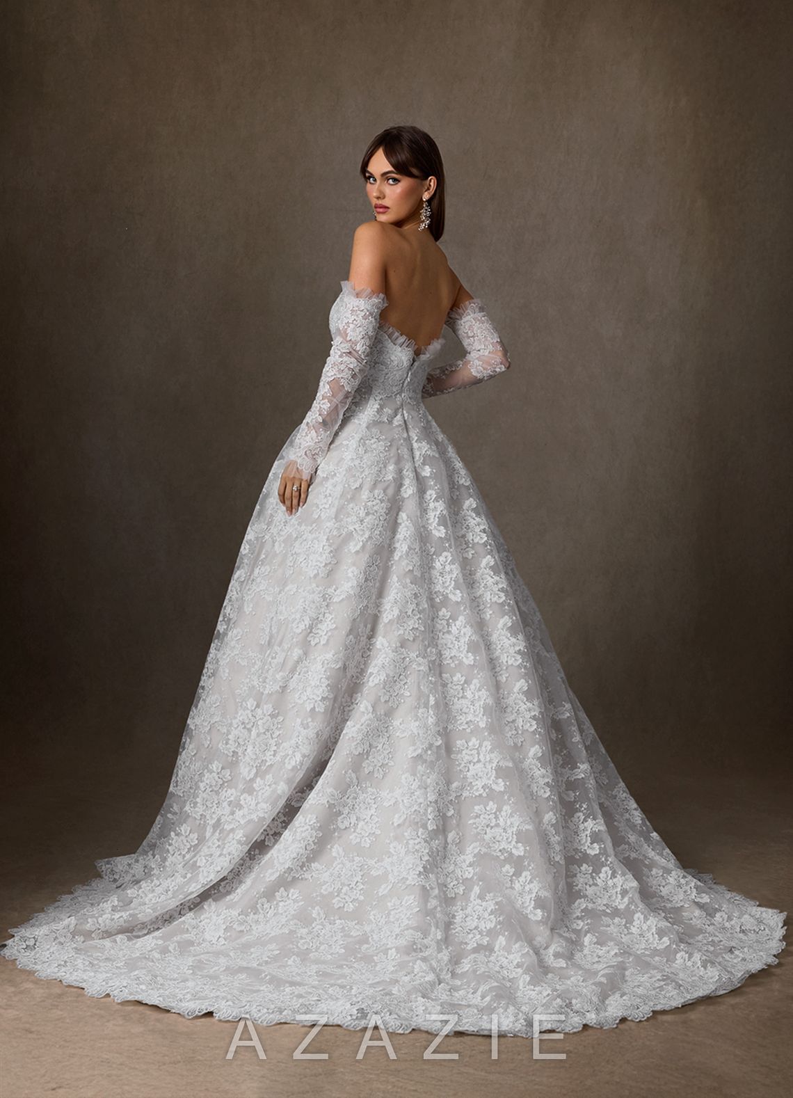 Azazie Hinata Diamond White Ball-Gown Strapless Lace Dress diamond_white