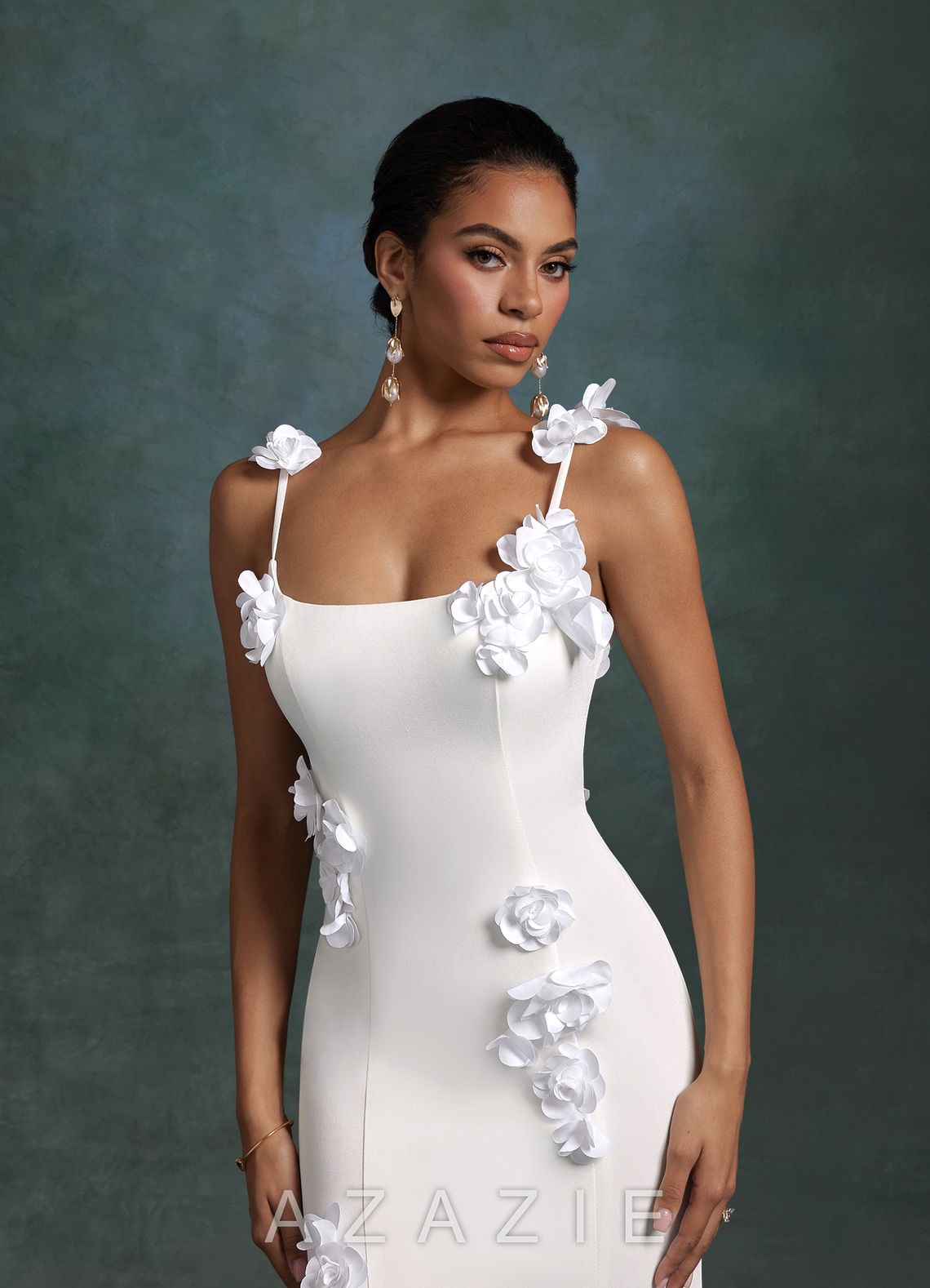 Azazie Jaslyn Diamond White Mermaid Square Neckline Crepe Back Satin Dress diamond_white
