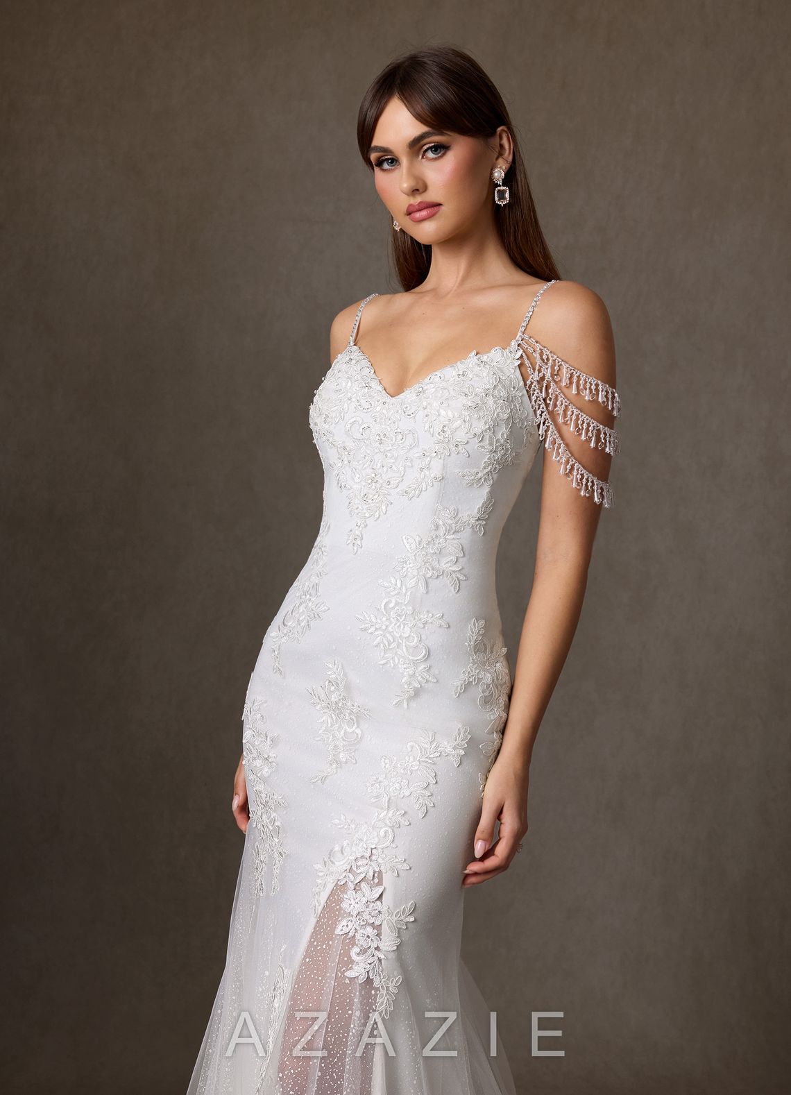 Azazie Saskia Wedding Dress Diamond White Mermaid Sequins Tulle Dress diamond_white