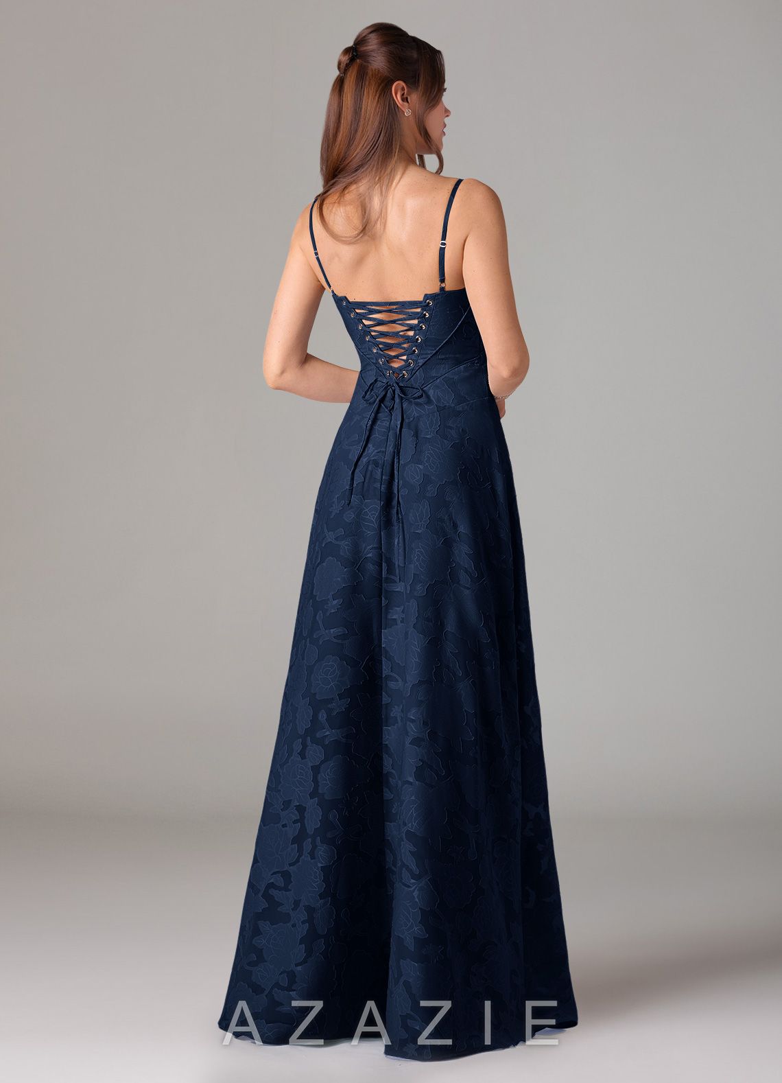 Azazie Valentine Dark Navy A-Line Sweetheart Neckline Floral Burnout Dress dark_navy