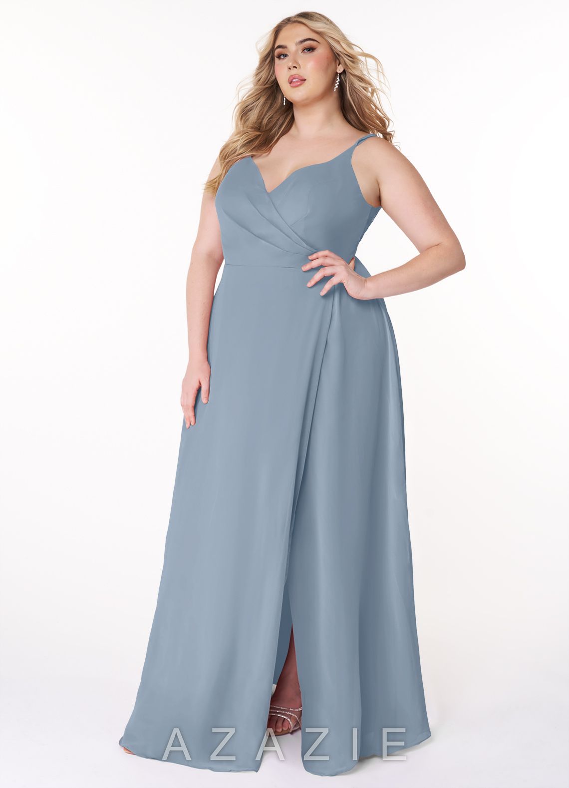 Azazie Lennon Dusty Blue A-Line Lace Chiffon Dress dusty_blue