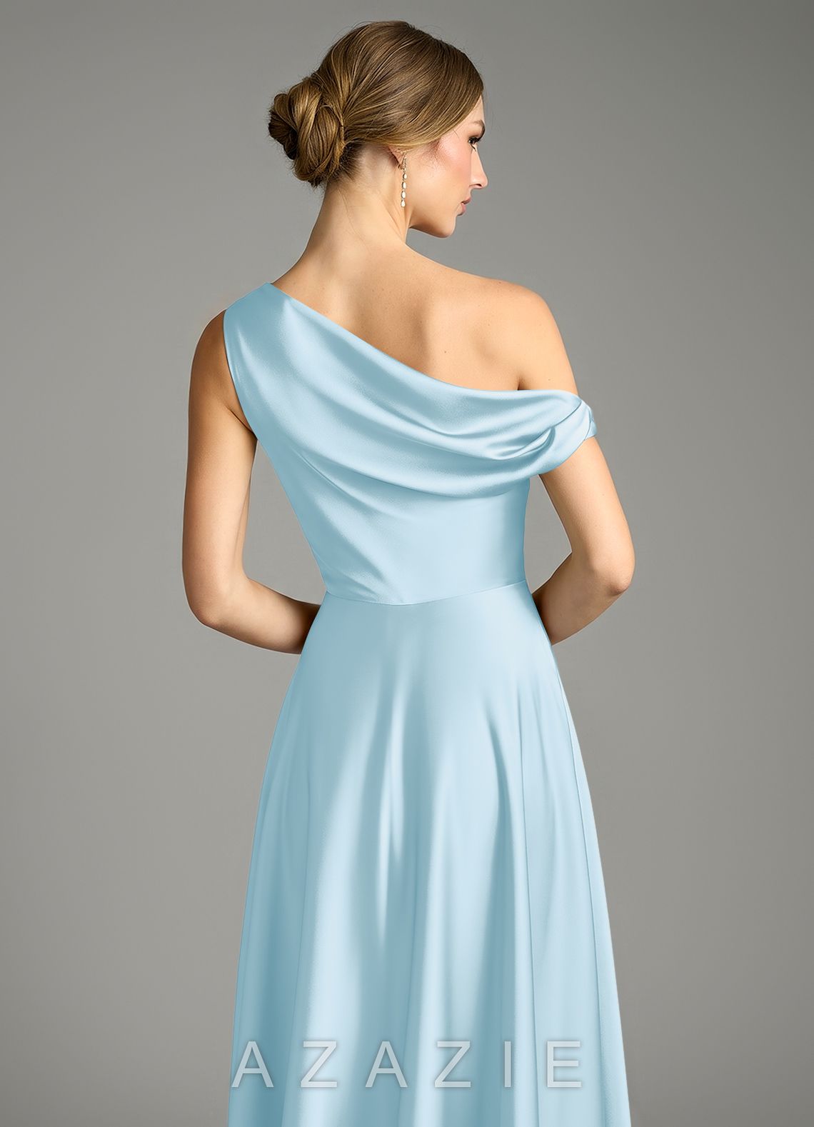 Azazie Xanthe Sky Blue A-Line Off the Shoulder Stretch Satin Dress sky_blue