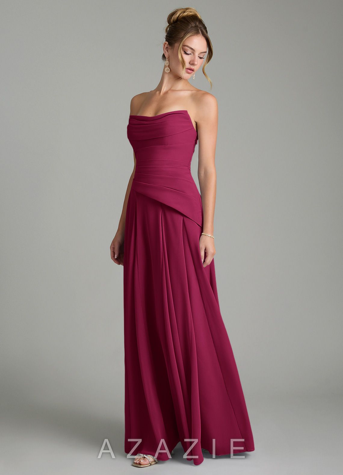 Azazie Gabriela Burgundy A-Line Corset Chiffon Dress burgundy