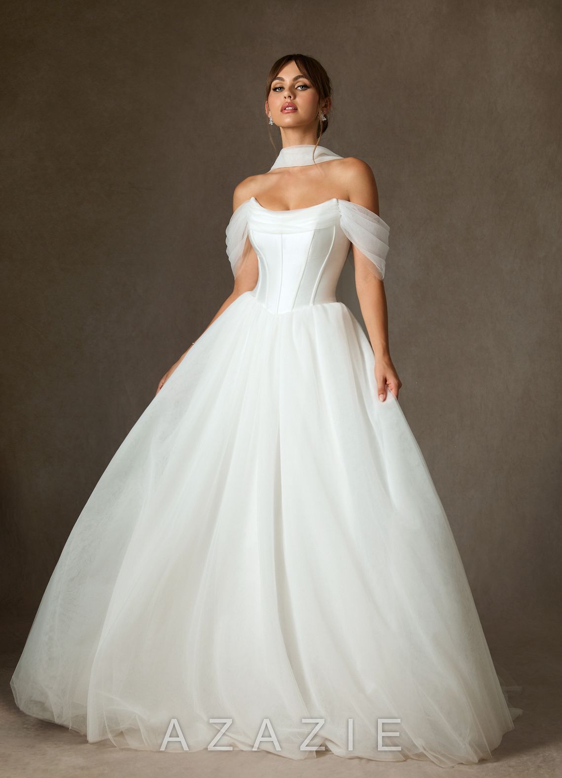 Azazie Adalyn Diamond White Ball-Gown Tulle Dress diamond_white